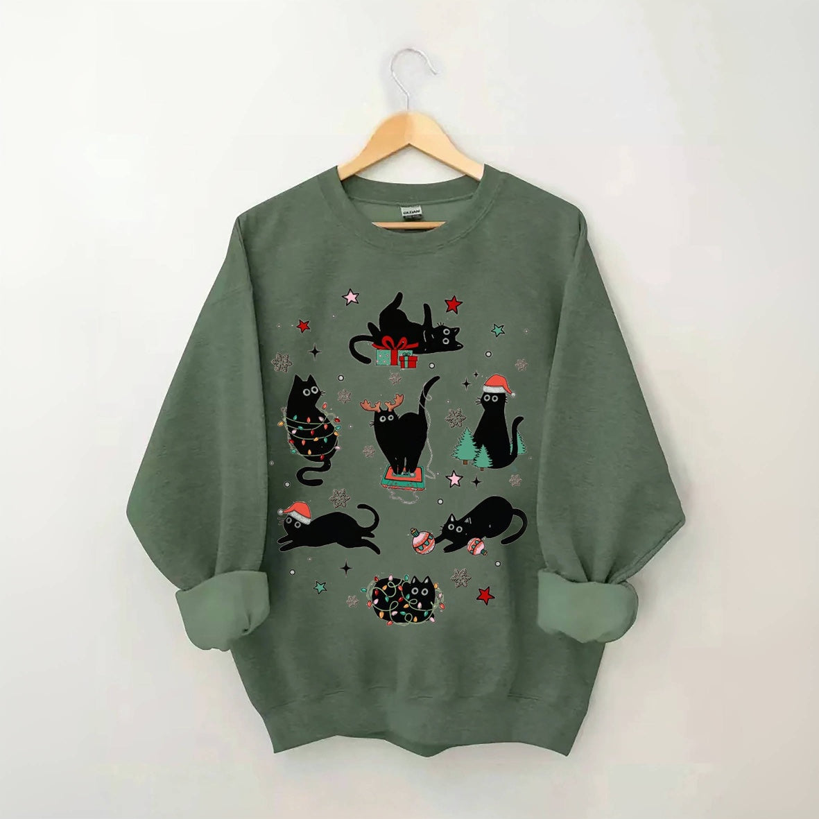 Cat Print Christmas Sweatshirt