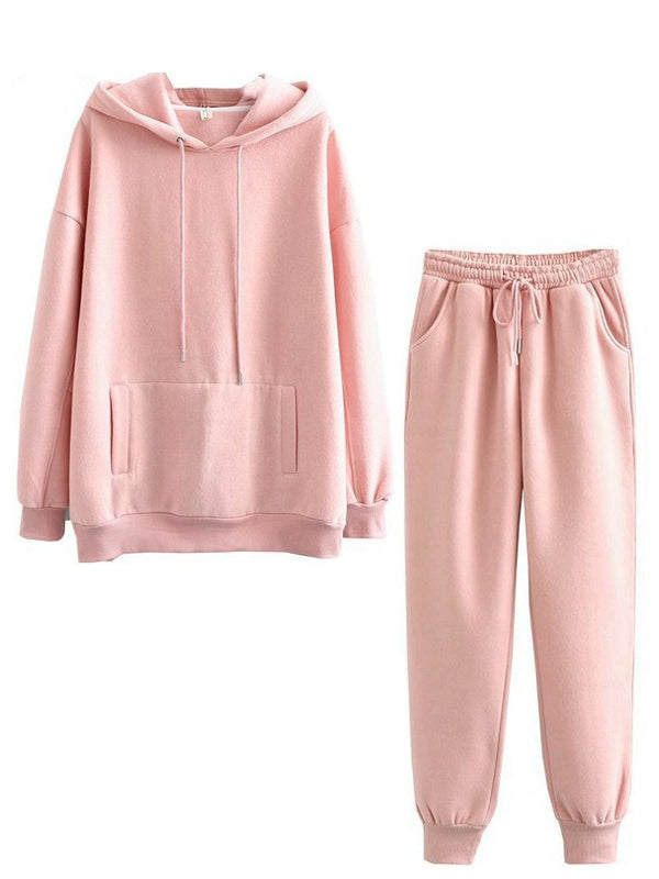 Casual Fleece Home Outfits Hooded Sweatshirt Set