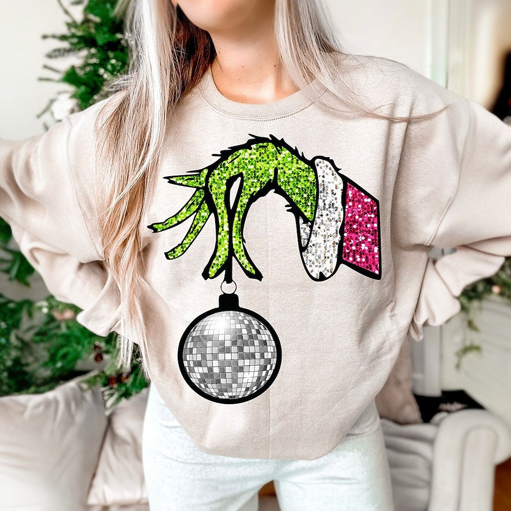 Funny Hand Christmas Print Sweatshirt