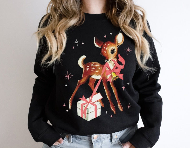 Retro Reindeer Pink Christmas Sweatshirt