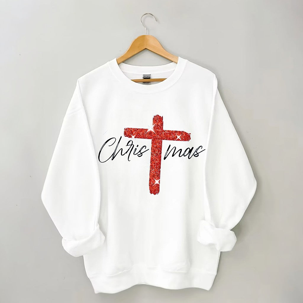 Retro Christmas Faith Cross Print Sweatshirt