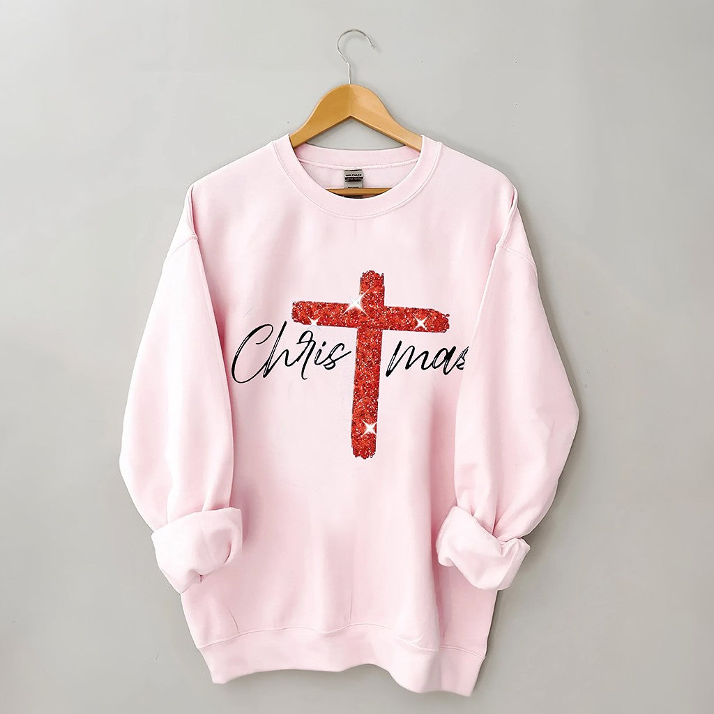 Retro Christmas Faith Cross Print Sweatshirt
